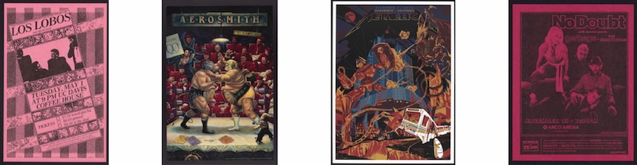 Band posters: Los Lobos, Aerosmith, Metalica, No Doubt